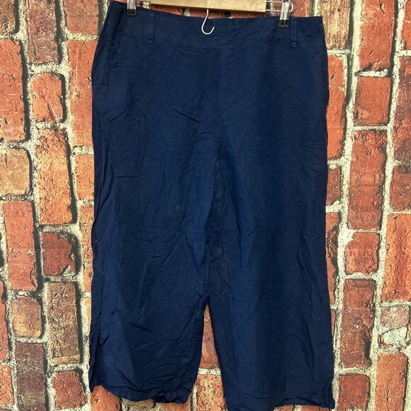 J Jill Pure Women Plus 1X Pant Linen Navy Blue Lightweight Stretch - Picture 1 of 3
